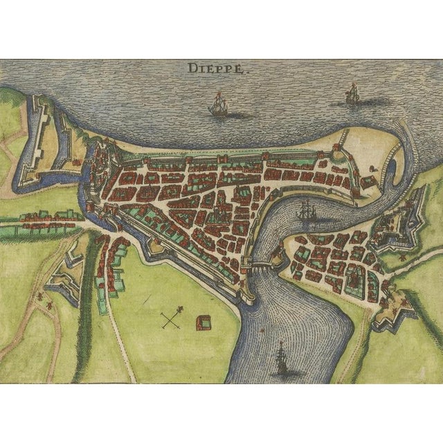 Antique Hand-Coloured French Coastal Town Engraving, 1666 For Sale - Image 10 of 13