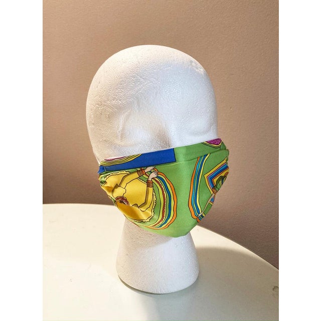 Green Hermes Belles du Mexique Silk Scarf Face Mask For Sale - Image 8 of 8