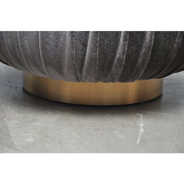 Mid-Century Modern Pair of Adrian Pearsall Swivel Pouf Ottomans on Brushed Brass Bases For Sale - Image 3 of 7