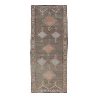 Vintage Turkish Kars Gallery Runner With Soft Taupe, Sand, and Muted Orange For Sale