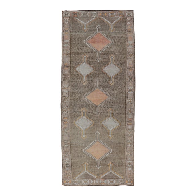 Vintage Turkish Kars Gallery Runner With Soft Taupe, Sand, and Muted Orange For Sale