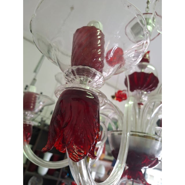 Chandelier in Transparent and Ruby ​​red Glass in Galliano and Murano Iron For Sale - Image 3 of 18