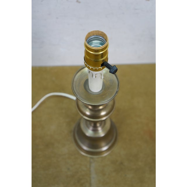 Vintage Brass Colonial Candlestick Crewel Shade Vanity Boudoir Lamp 19" For Sale - Image 4 of 14