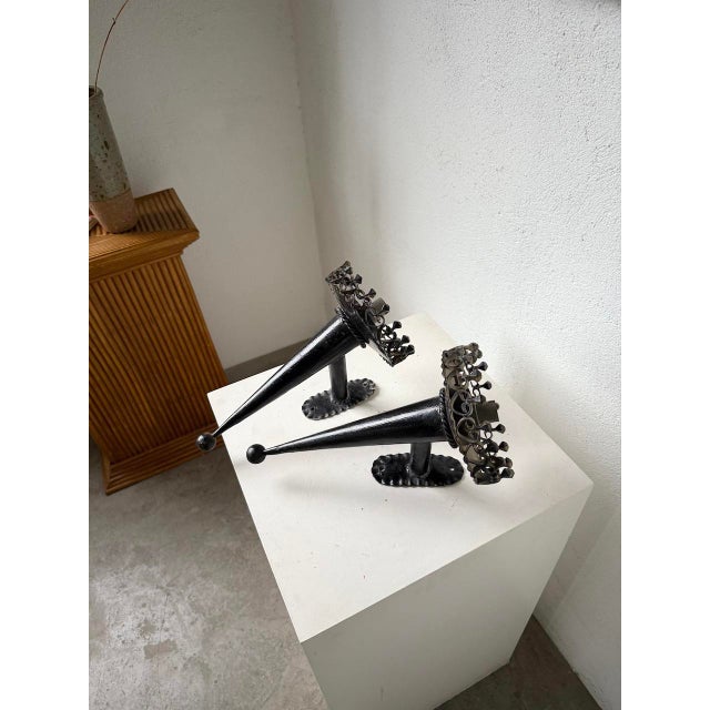 Brutalist Black Metal Wall Sconces, 1950s, Set of 2 For Sale - Image 6 of 18