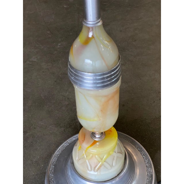 Art Deco Light Up Agate Glass Illuminating Smoking Side Table Pewter Cast Base For Sale - Image 4 of 6