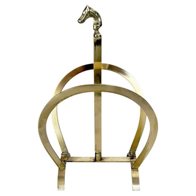 Gold Vintage Brass Magazine Rack with Horse Detail, France, 1970s For Sale - Image 8 of 8