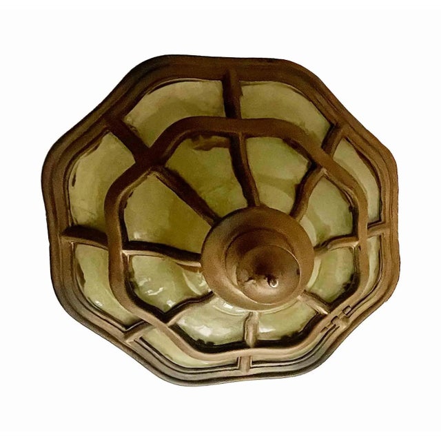 Traditional Ceiling Light Antique Ceiling Light With Curved Art Glass For Sale - Image 3 of 4