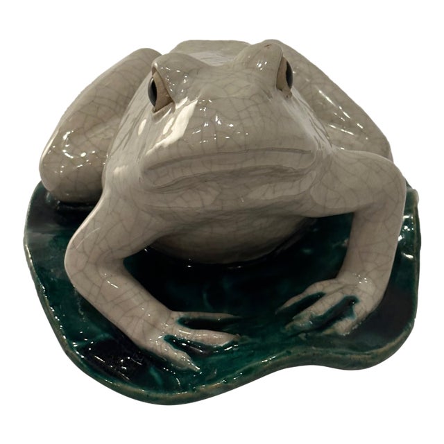 Vintage Italian Glazed Pottery Frog Sculpture For Sale