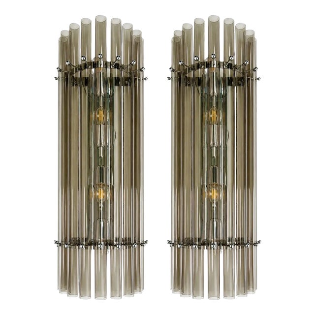 Smoked-Fumè Glass Pipes Wall Sconces by Simoeng for Simoeng, Set of 2 For Sale
