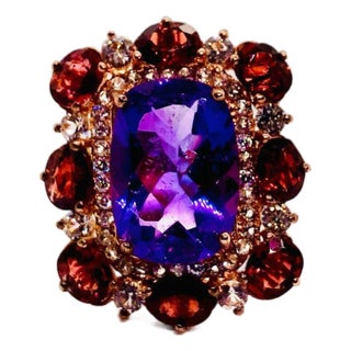 Bochic Capri Vintage Amethyst & Rose Garnet Ring in 18K Gold & Silver For Sale
