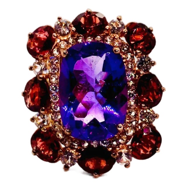 Bochic Capri Vintage Amethyst & Rose Garnet Ring in 18K Gold & Silver For Sale