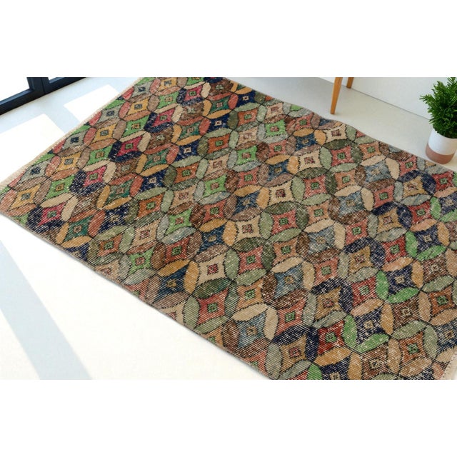 Geometric Antique Vintage Carpet For Sale - Image 4 of 8