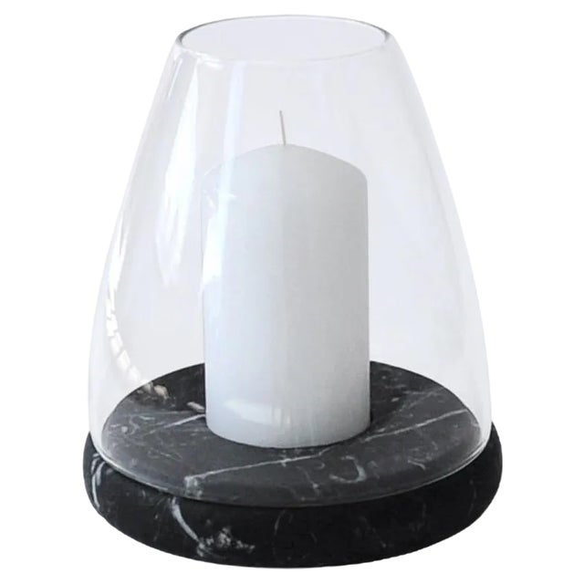 Handmade Lantern with Base in Black Marquina Marble and Glass Dome from Fiam For Sale
