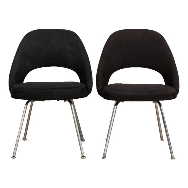 Black 1970's Attributed to Saarinen for Knoll Executive Armless Chairs- A Pair For Sale