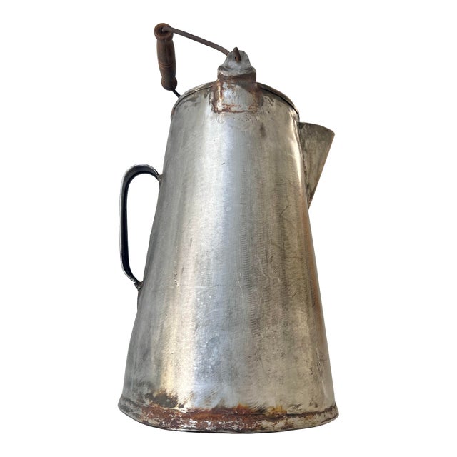 Antique Hand Made Large Metal Coffee Pot/ Pitcher For Sale