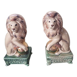 Pair of Porcelain Foo Lions Andrea by Sadek, 1970s For Sale