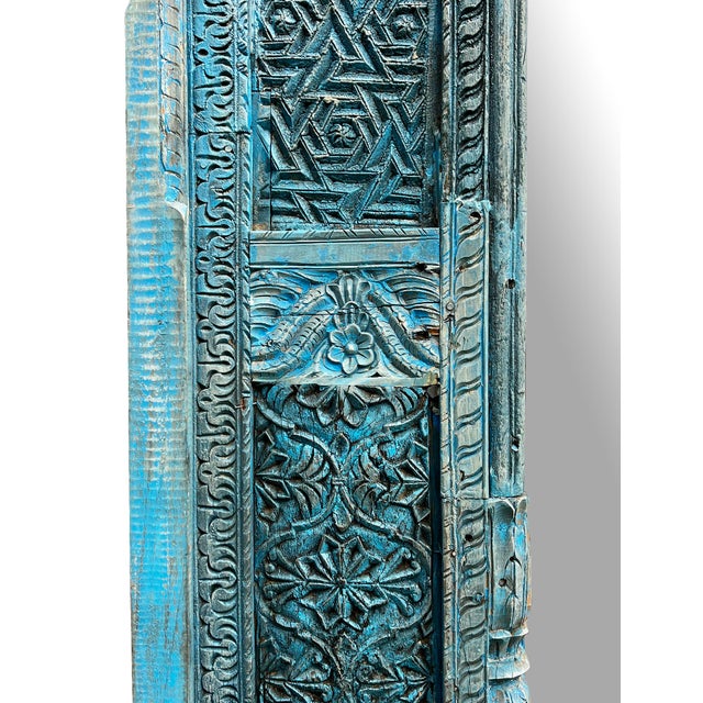 Early 20th Century Antique Blue Raja Architectural Mirror For Sale - Image 5 of 6
