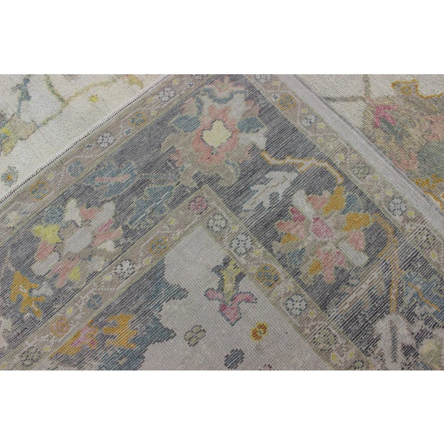 Turkish Oushak Rug With Muted Color Palette and All-Over Flower Design For Sale - Image 11 of 12