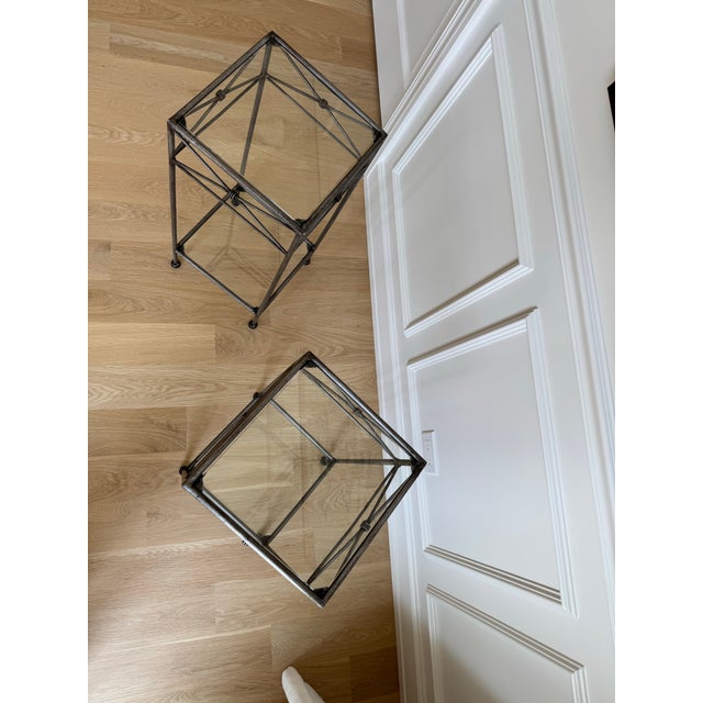 Metal Pair of Vintage Silvered Iron Neoclassical Pedestals / Side Tables / Plant Stands For Sale - Image 7 of 10