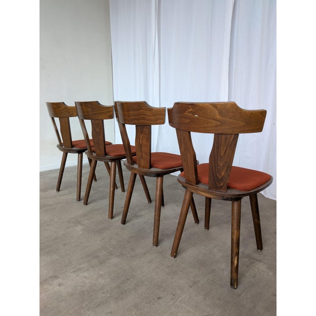 Wood Vintage Tyrolean Dining Chairs with Red Fabric Seats, 1970s, Set of 4 For Sale - Image 7 of 18