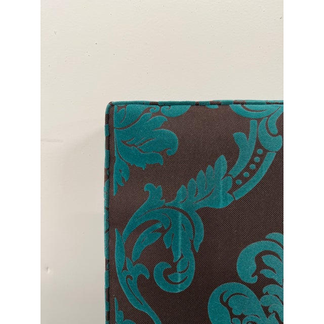 Custom Teal and Brown Cut Velvet Headboard - Full Size For Sale - Image 4 of 4
