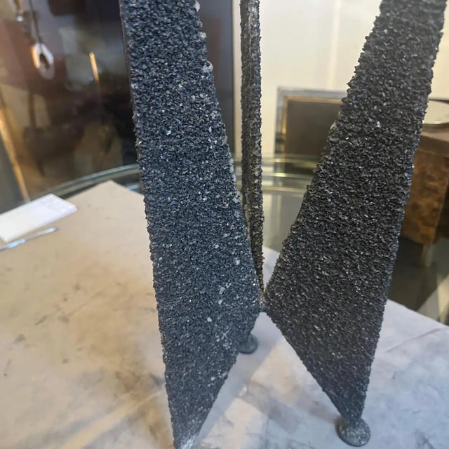 1980s Brutalist Iron and Brass Italian Three Arms Candelabra For Sale - Image 11 of 11