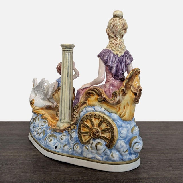 Late 20th Century Capodimonte Porcelain Sculpture - Lady With Cherub and Swan Chariot For Sale In San Francisco - Image 6 of 12