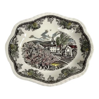 Johnson Bros Friendly Village England Vintage Village Green 11" Scalloped Bowl For Sale