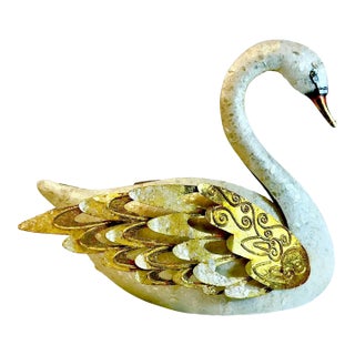 Mid-Century Coastal Hollywood Regency Italian Capiz Shell Encrusted Tole Swan Sculpture For Sale