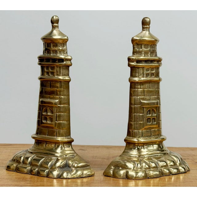Figurative Vintage Brass Lighthouse Bookends For Sale - Image 3 of 6