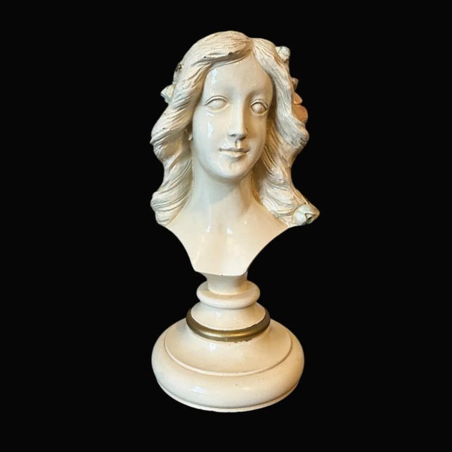 Vintage Art Nouveau Carved Wood Bust Sculpture of Lady W/Flower in Hair Beautiful large hand carved wood bust of a woman...