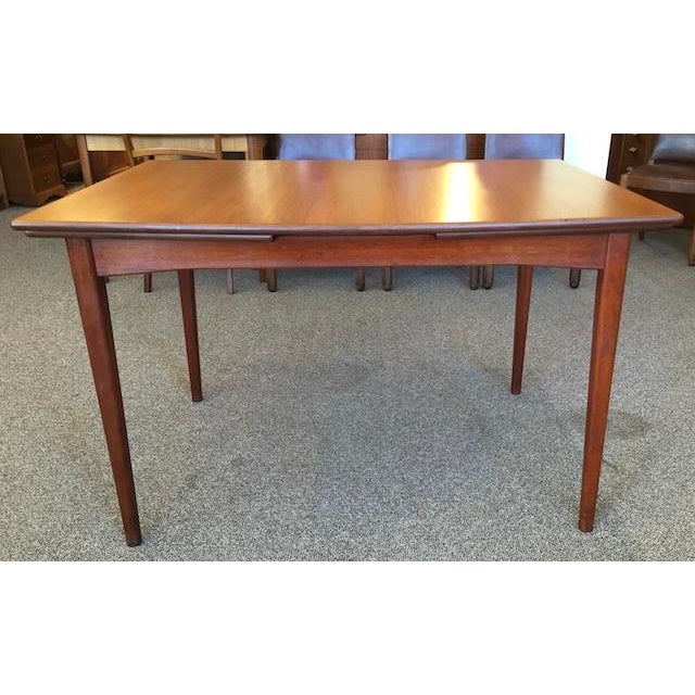Mid Century Modern Extending Teak Dining Table c.1960 Quality Built - Convenient Draw Leaf Design - UK Import Tapered at...