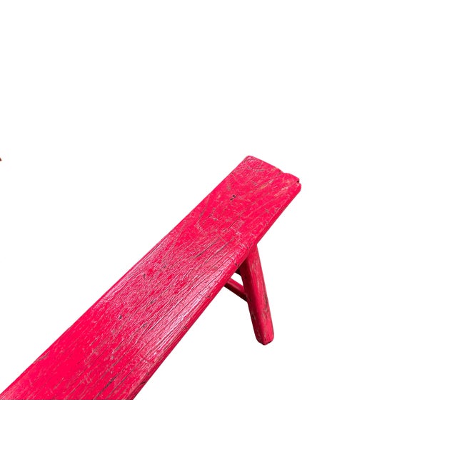 Bright Pink Wood Grain Rectangle Long Slim Stool Bench Side Table For Sale - Image 9 of 10