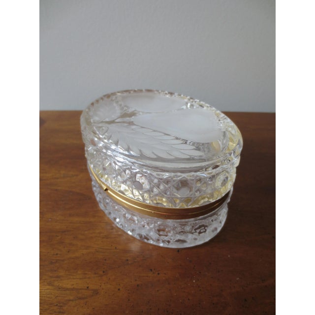 American Late 20th Century Vintage Frosted Glass Hinged Jewelry Box With Gold Colored Trim For Sale - Image 3 of 11