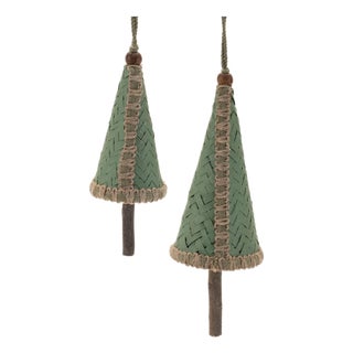 Woven Bamboo Pine Tree Ornament (Set of 4) For Sale