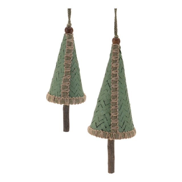 Woven Bamboo Pine Tree Ornament (Set of 4) For Sale