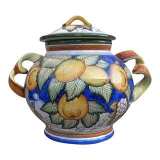 Vintage Biscotti Jar, Cachi E Limoni Deruta Majolica Lidded For Sale