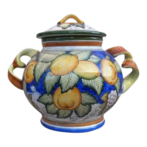 Vintage Biscotti Jar, Cachi E Limoni Deruta Majolica Lidded