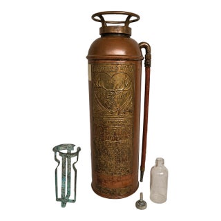 Mid-Century Elkhart Brass 2.5 Gal Soda-Acid Vintage Fire Extinguisher W/ Pyrene Bottle For Sale