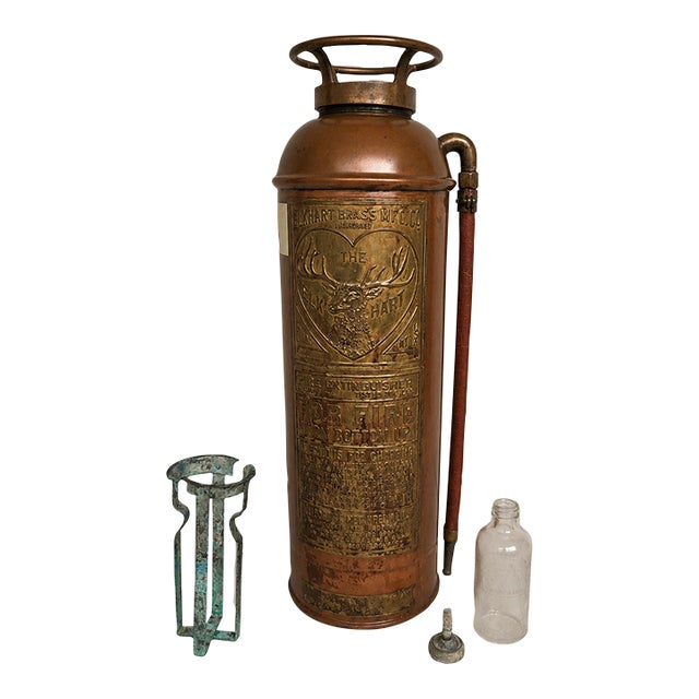 Mid-Century Elkhart Brass 2.5 Gal Soda-Acid Vintage Fire Extinguisher W/ Pyrene Bottle For Sale