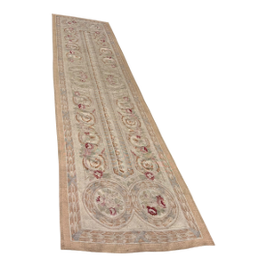 Antique Aubusson French Needlepoint Textile Runner Rug