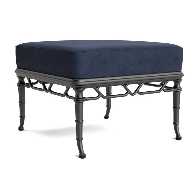 Not Yet Made - Made To Order Brown Jordan Calcutta Ottoman, Textured Pewter frame with Fusion Neptune fabric For Sale - Image 5 of 11