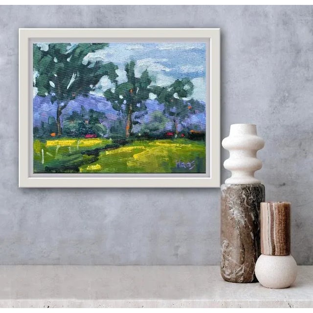 Quiet Places & Landscapes — Windswept Day with Mustard Grass Original oil painting by Lisa Haas, 12 x 9 unframed on canvas...