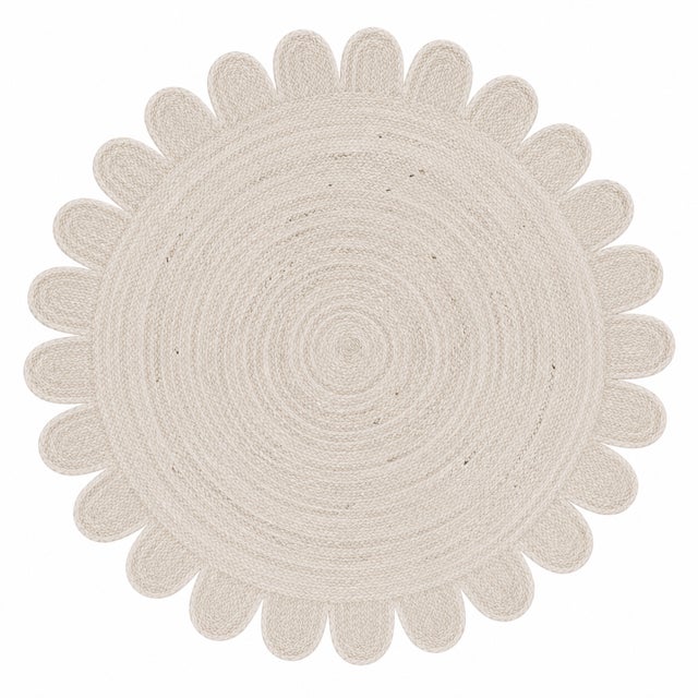 Boho Chic Solid White Scallop Round Jute Rug 6x6Ft. For Sale - Image 3 of 3