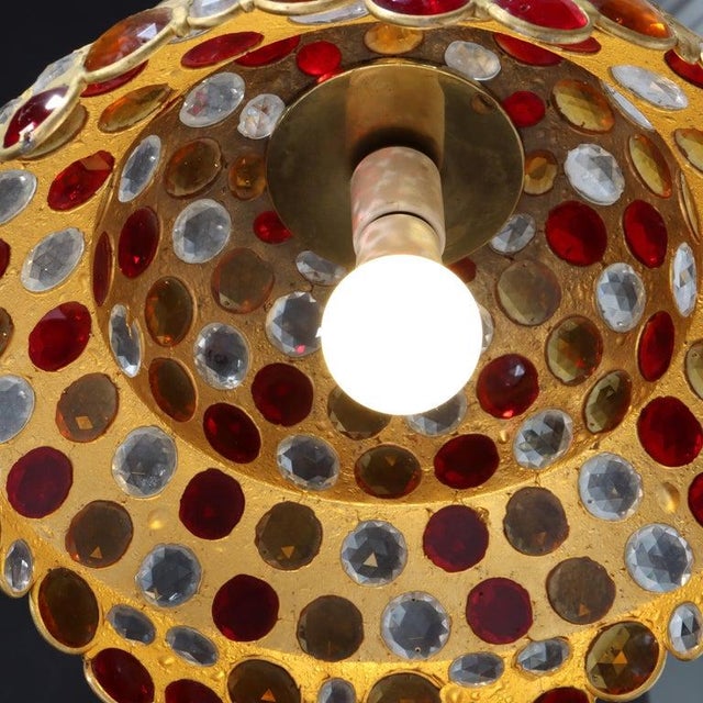 Mid Century Modern Chunk Polychrome Jewel & Gilt Frame Hanging Light For Sale - Image 4 of 8