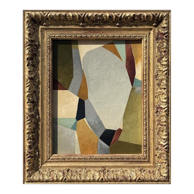 Contemporary Abstract Oil Painting in Vintage Gold Ornate Frame For Sale
