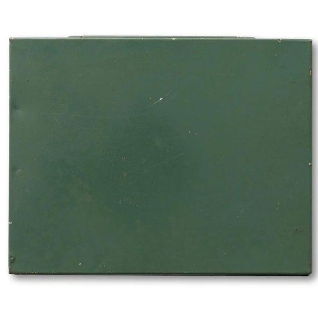 Traditional "Enamel Green Catchall Tin Box W/ Antique Map of Nantucket on Lid" For Sale - Image 3 of 3