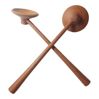 Vintage Danish Modern Teak Signed Nissen Salad Spoons, a Pair For Sale