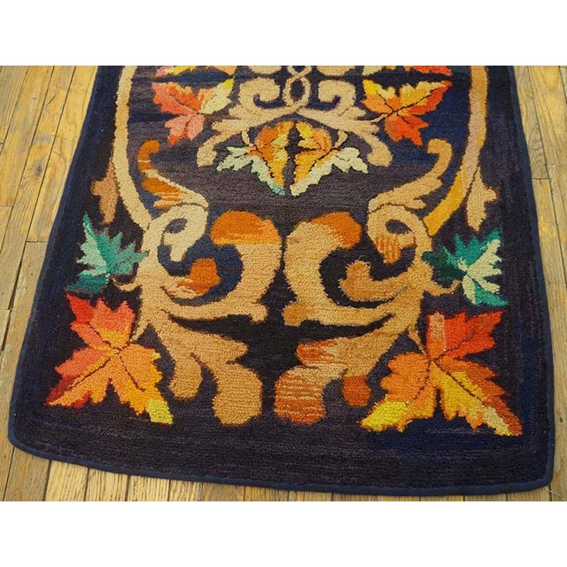 American 1920s Black Medallion Folk Art Antique American Hooked Rug 2'7" X 4'6" Handknotted Wool Carpet For Sale - Image 3 of 6