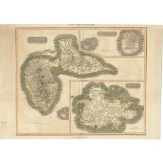 Large Antique 19th Century Map of Guadeloupe and Antigua with Adjacent Isles, 1817 For Sale